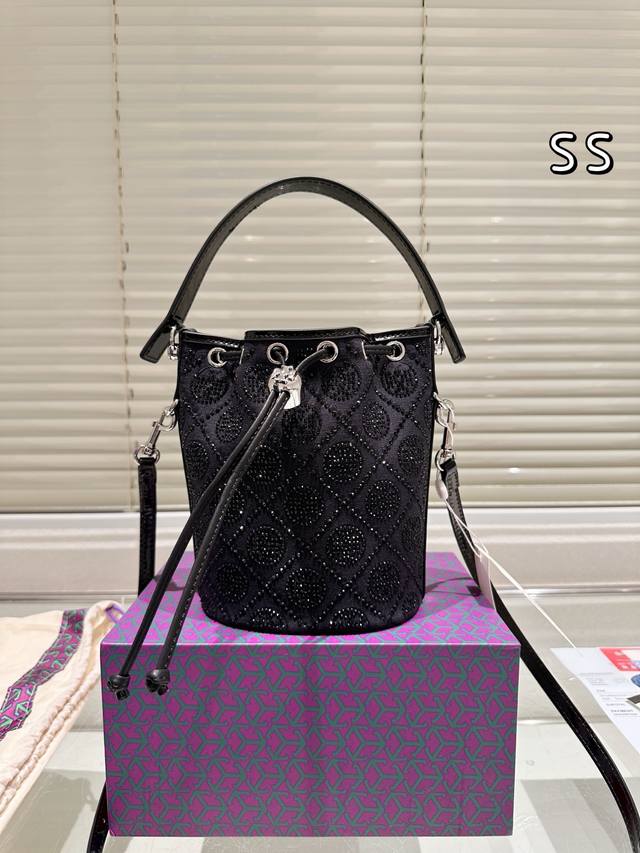 Folding Box Size 15.16 Tory Burch Tb Rhinestone Drawstring Bucket Bag