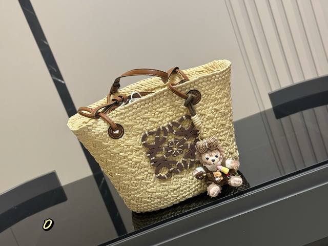 With Pendant Loewe Straw Tote Bag Size: 28.25Cm
