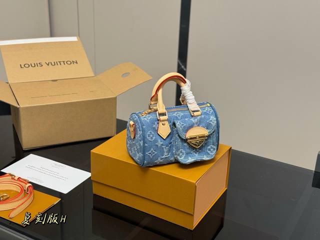 With Folding Box Airplane Box Size: 17*11Cm Lv New Denim Nano Speedy Is Really C