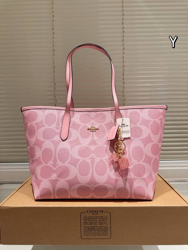 Cowhide Version Soft Matte Pink Coach & City Tote Classic Tote Bag Hand-Held One