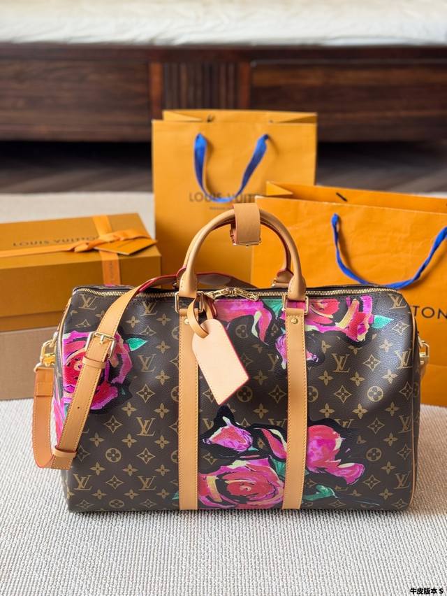 Cowhide Version Lv Limited Edition Keepall45 Rose Graffiti Limited Edition Trave