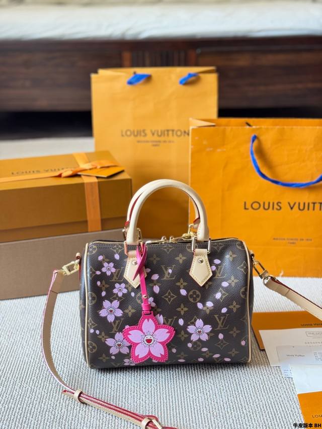 Cowhide Version Lv Speedy Murakami Takashi Sakura Series Pillow Bag This Retiro