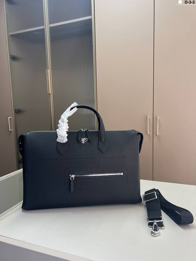 Prada Men's Briefcase, Can Be Carried Cross-Body Or By Han D Large Capacity, Can
