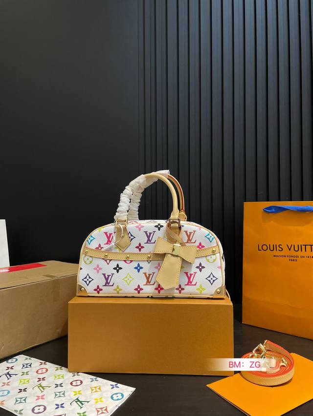 With Folding Gift Box Lv White Tri-Color Bowling Bag Takashi Murakami Joint Seri