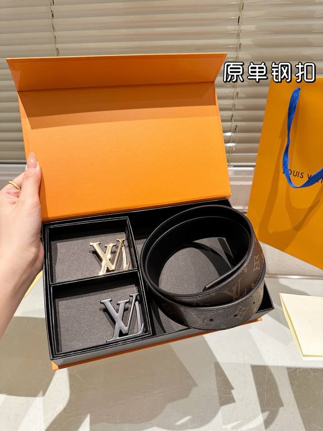Double-Headed Steel Buckle High Version! Lv Cowhide Belt ~ The Most Popular Vers