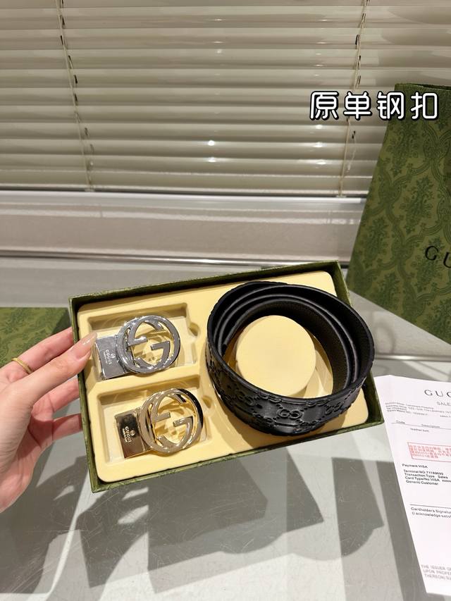 Double-Headed Steel Buckle High Version! Gucci Leather Belt ~ The Most Popular V