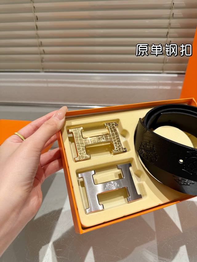 Double-Headed Steel Buckle High Version! Belt Hermes Leather Belt ~ The Most Pop