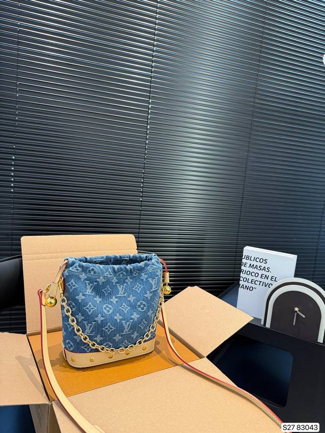 With Airplane Box Folding Box Lv Denim Bucket Bag Large Capacity Shoulder Messen