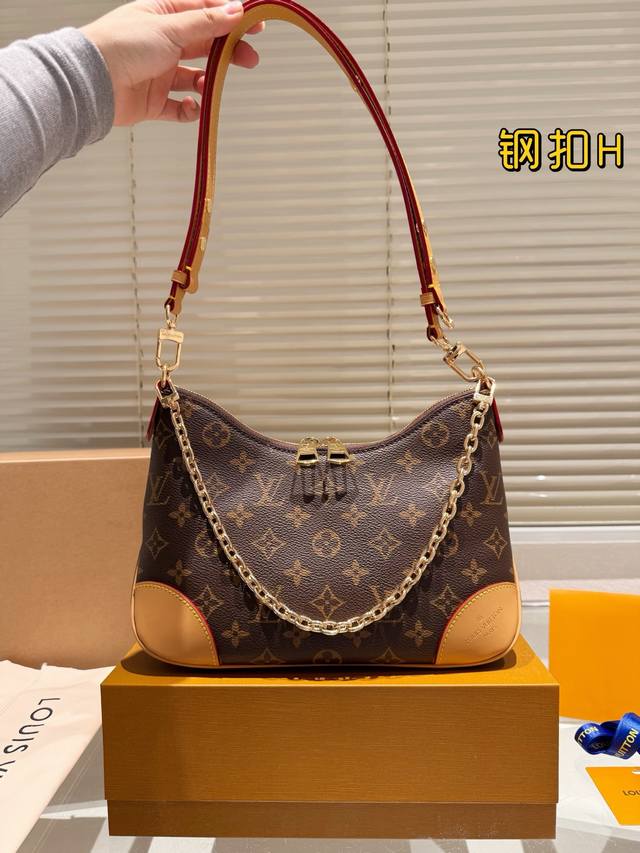 Original Steel Buckle Lv New Boulogne Horn Bag Zipper Old Flower Leather Shoulde