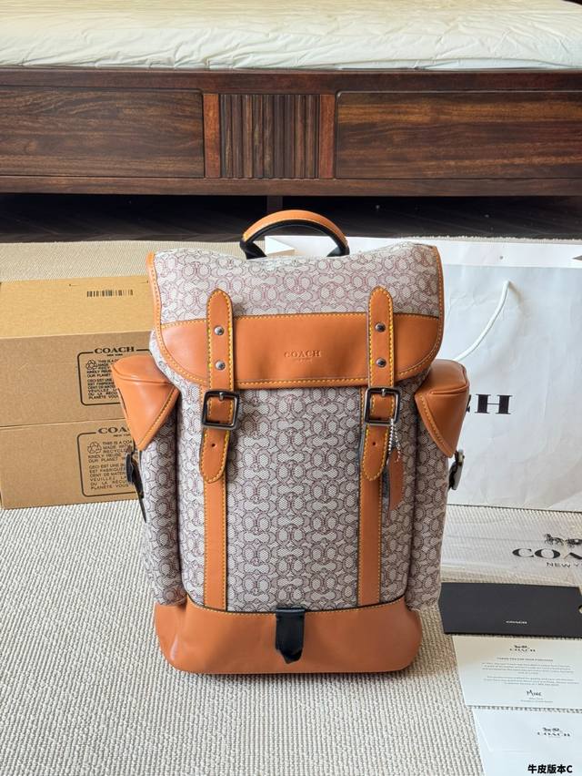 Cowhide Version Coach's New Hudson Series Men's Backpack Coach's Classic Monogra