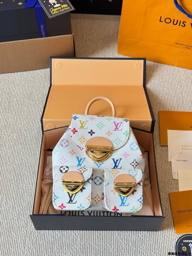 Original Version Cowhide Lv Duma Backpack 2025 New Style Old Flower Small Bb Bac