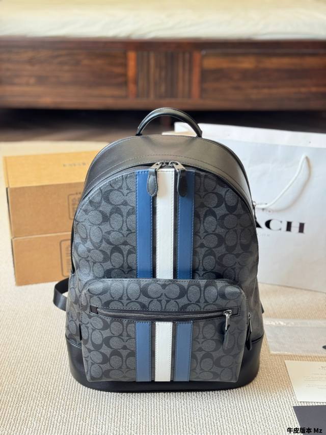 Cowhide Version Coach West 35 Black Monogram Color Backpack Full Leather Unisex
