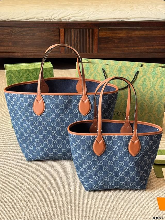 Gucci New Denim Tote Blue Gg Denim Fabric, The Bag Is Light And Can Be Used On B