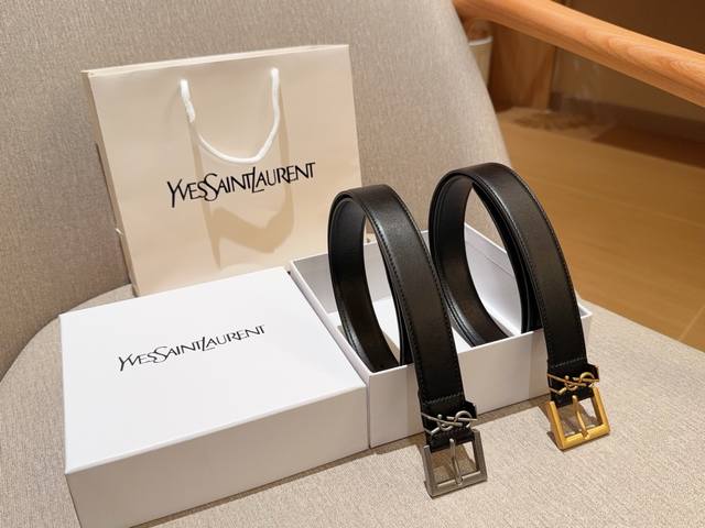 Saint Laurent Ysl Women's Leather Belt Width 2.5Cm Full Set Of Packaging Handbag