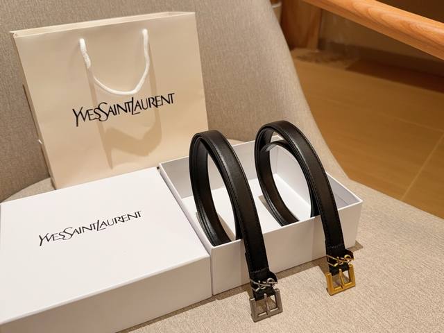 Saint Laurent Ysl Women's Leather Belt Width 2.0Cm Full Set Of Packaging Handbag