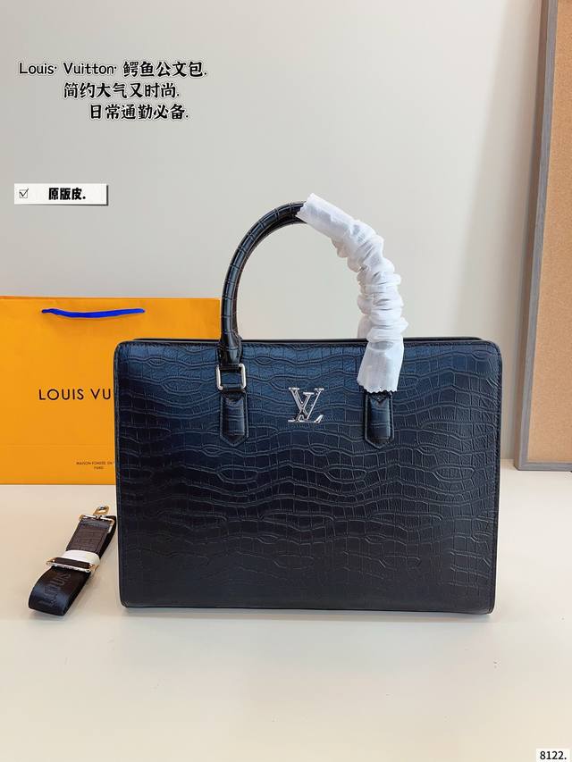 Pure Leather. Lv Briefcase Latest Men's Handbag Shoulder Bag Large Capacity Supe