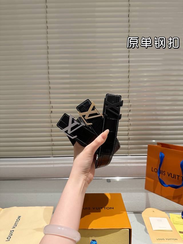 Steel Buckle High Version! Lv Cowhide Belt ~ Popular Unisex Belt, The Most Popul