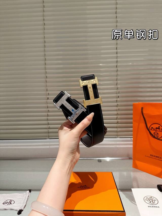 Steel Buckle High Version! Belt Hermes Leather Belt ~ The Most Popular Version A
