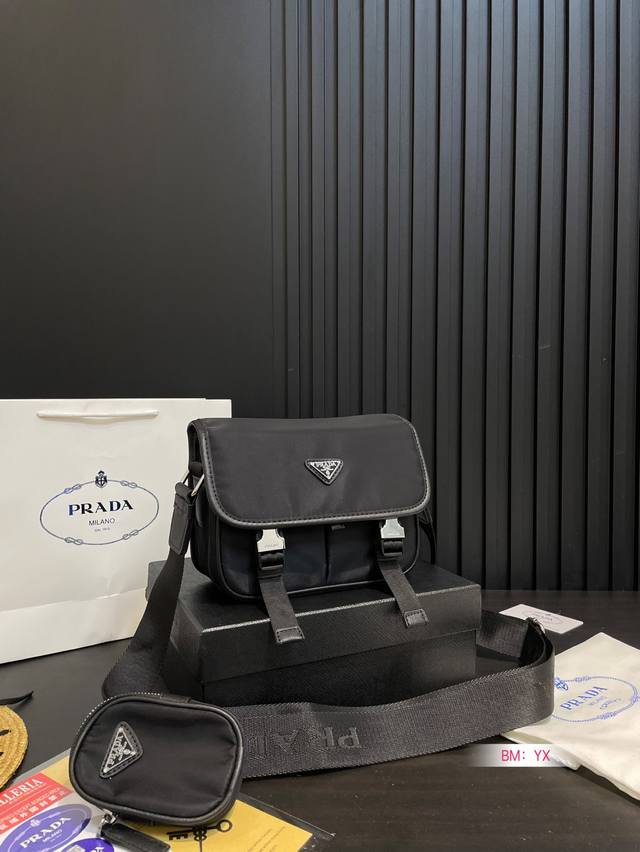 With Box Prada Prada 22 New Canvas Messenger Bag Logo Hardware Original One-To-O