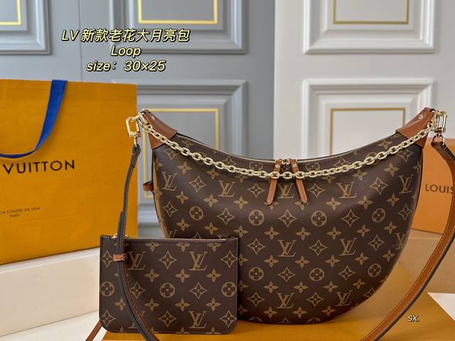 Folding Box Size: 30 25 Lv Louis Vuitton New Loop Old Flower Big Moon Bag Classi