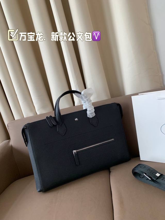 Pure Leather. Montblanc. New Briefcase Square Design Is Very Suitable For Busine