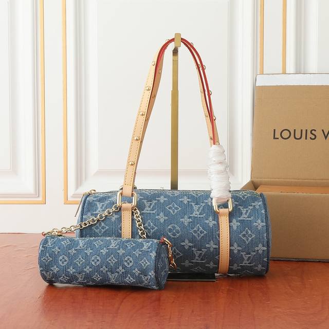M46830 Blue Denim Round Bag Series Papillon Denim Bleu Mother-And-Child Handbag