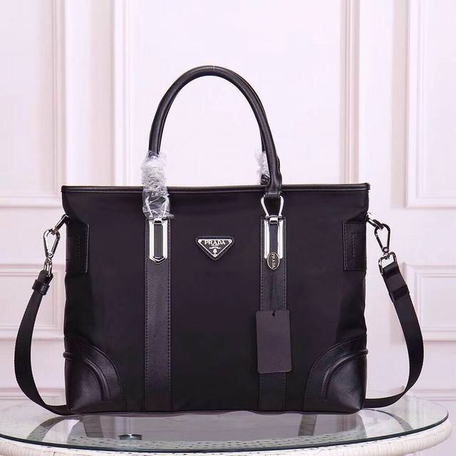Prada Briefcase Official Website Synchronized Using Original Imported Waterproof