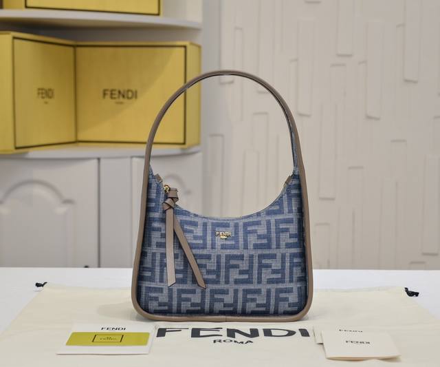 Comes With A Box, Model 7736 Fendi # New Mini Underarm Bag ~ Denim Double F Fabr