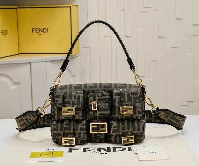 Upgraded Quality, Model 3312 Baguette Multi-Pocket Handbag, Adorned With Five Di