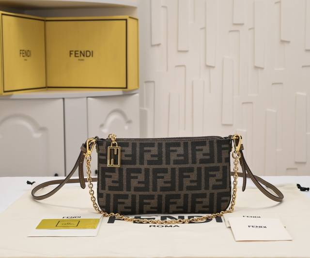 Original Fabric With Box, Model 7717 Fendi New Baguette Brown Jacquard Ff Fabric