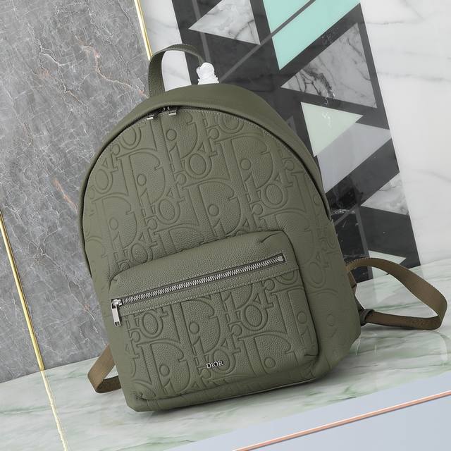 Rider 2.0 Zipper Backpack Khaki Dior Gravity Print Effect Leather And Khaki Grai
