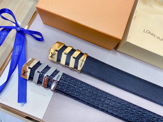 Louis Vuitton, Width 3.8 Cm, Exquisite Buckle, Colorfast, Top-Grain Cowhide Leat