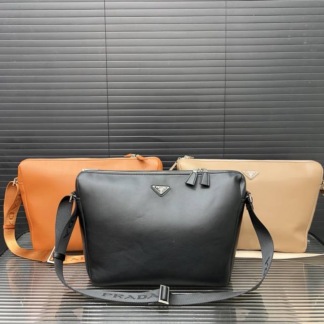 Prada Enamel Metal Triangle Logo Adjustable Shoulder Strap Messenger Bag, Single