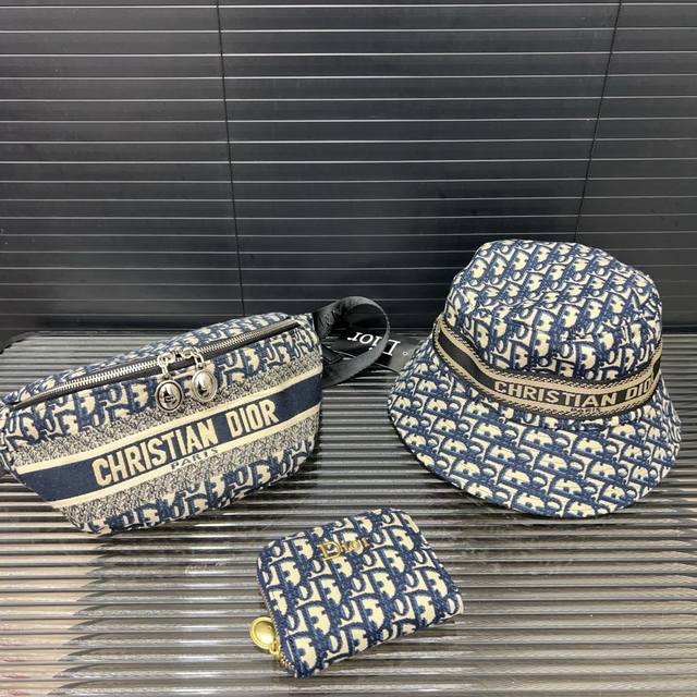 Dior Three-Piece Set: Hat, Waist Bag, Wallet. Premium Versatile Design. High-Qua