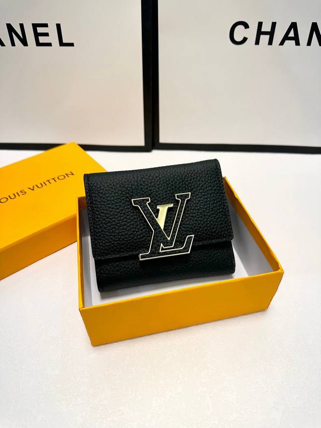 Color: Black Size: 11X10 Cm Lv Short Wallet Made Of Soft Calfskin, This Wallet F