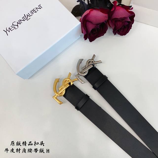 Original Quality Perforated Brand: Ysl Men's Color: Black Buckle: Gold, Silver B