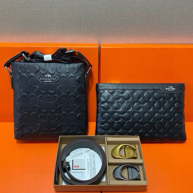 Coach Top-Grain Leather Combination Gift Box Packaging Belt With Two Bags. The B