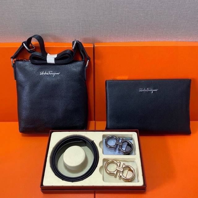 Ferragamo First-Layer Leather Combination Gift Box Packaging Belt With Two Bags,