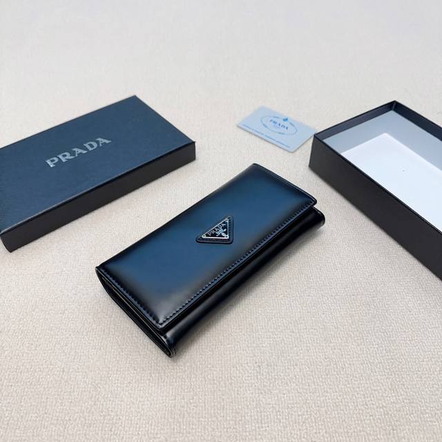 Color: Black Size: 19X10 Authentic Prada Best-Selling Calf Leather Two-Fold Wall