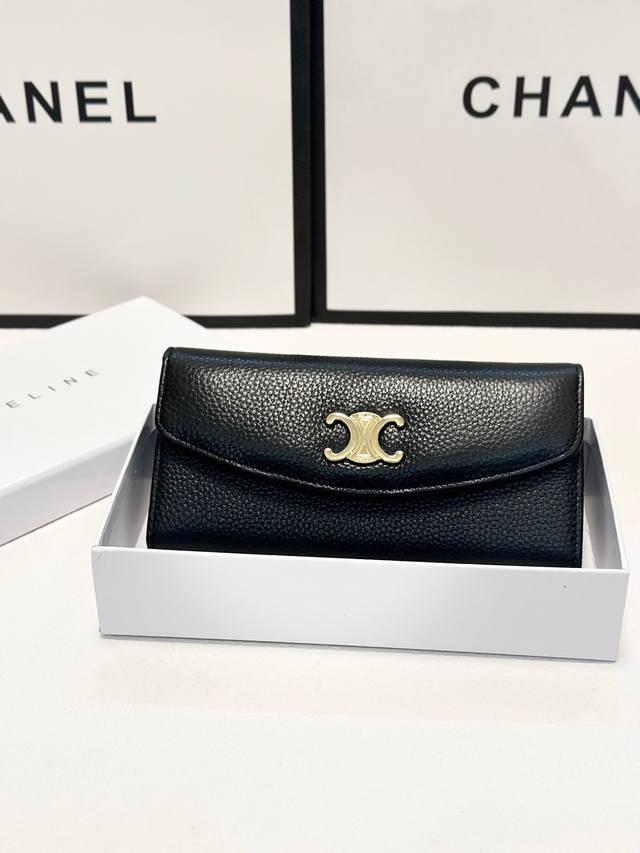 Color: Black Size: 19X10 Celine Bestselling Cowhide Leather Wallet, Classic Two-