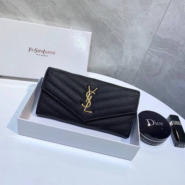 Color: Black And Gold Size: 19X10 Saint Laurent Imported Caviar-Textured Cowhide