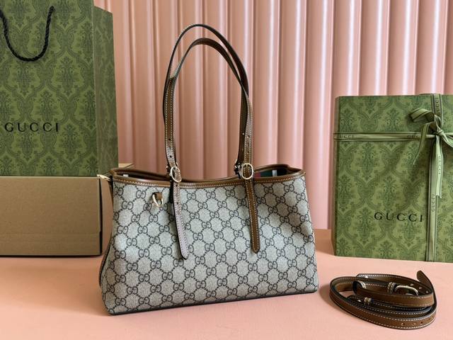 This Shopping Bag Combines The Gg Pattern And Striped Webbing, Two Iconic Elemen