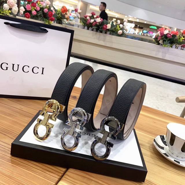 Salvatore Ferragamo Italian-Made Belt, 3.5 Cm Wide, With A Beautiful Buckle That