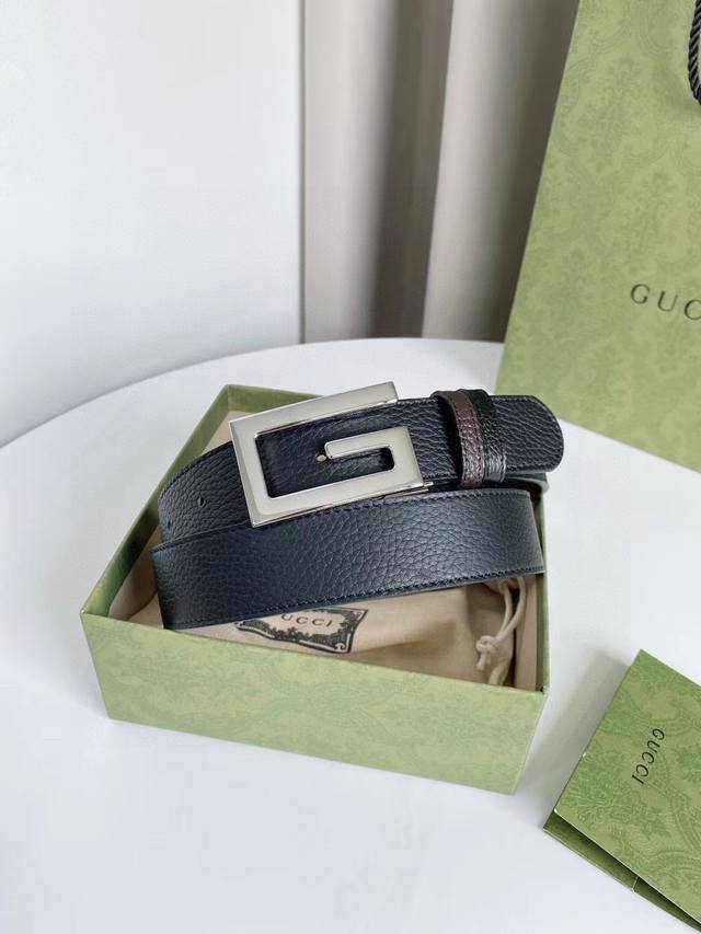 Gucci Authentic Belt, Double-Sided Genuine Leather, Premium Metal Buckle, Width