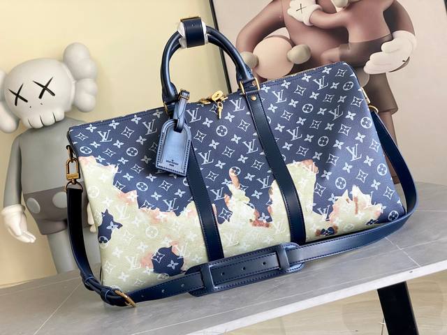 Top-Grade Original M23773 Blue Flame Men's Pillow Bag Series Keepall 50 Travel B