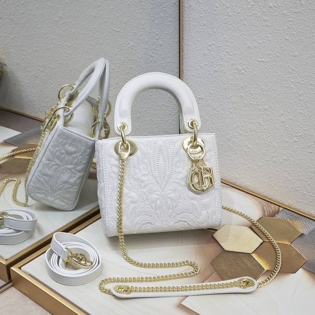 New Lady Dior Three-Panel Embossed White, Crafted With Wicker-Inspired Stitching