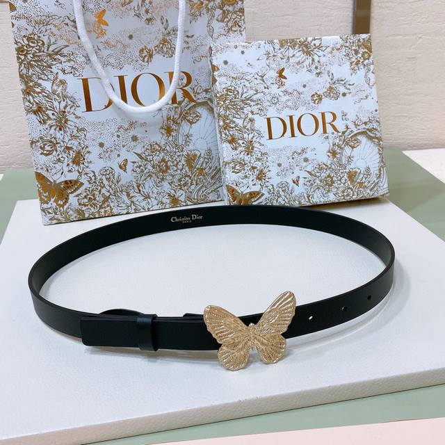 Dior M Tamorphose Belt, 20Mm Black Smooth Cowhide Leather, Super-Popular Butterf