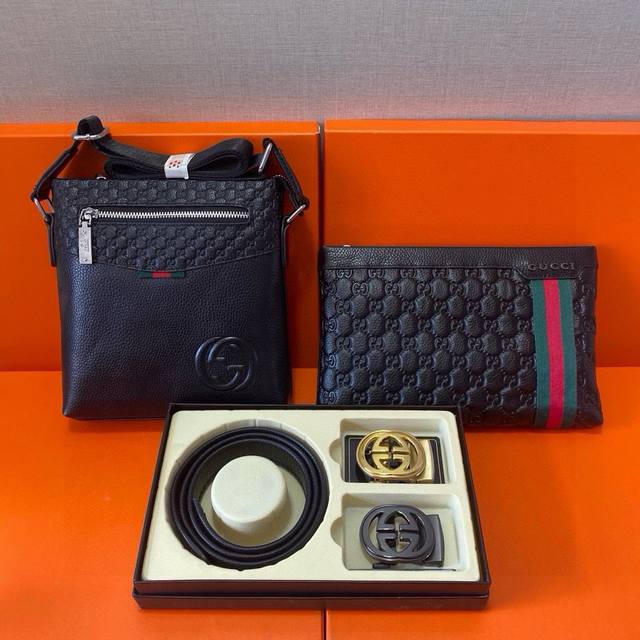 Gucci Premium Leather Combination Gift Box Set With Two Bags And A Belt. The Bri