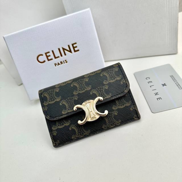 Celine 16333 Color: Black Print Size: 10.5 X 7 X 1 New Triumph Arch Card Holder,