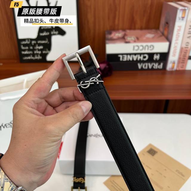 Original Quality Punching Brand: Ysl Women's Color: Black Buckle: Gold/Silver Bu